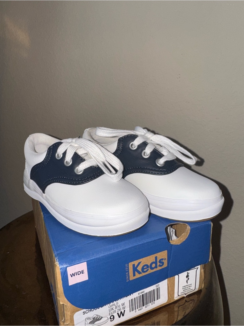 Keds Kids White and Navy Low-Top Lace Sneakers